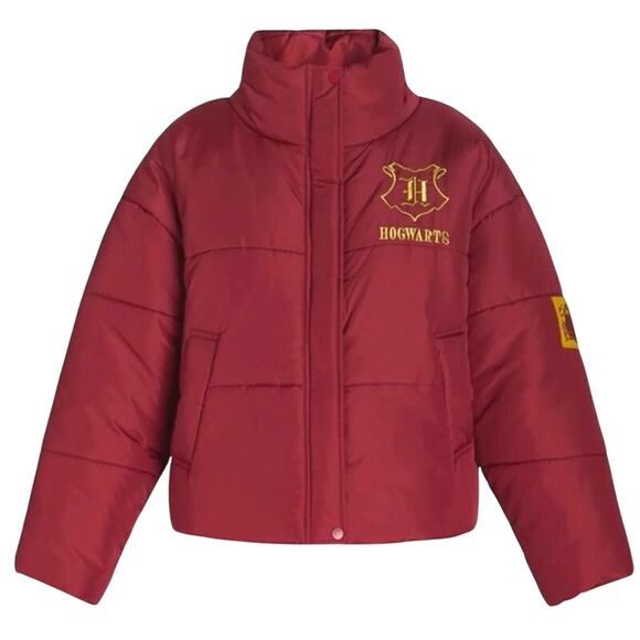 HARRY POTTER HOGWARTS Wizarding World Puffer Coat Jacket SZ XL Rhubarb Red Gold - Picture 1 of 10